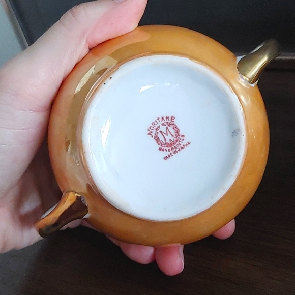Vintage Noritake Japan cream and sugar set. Orange lusterware hand painted. - Picture 3 of 9